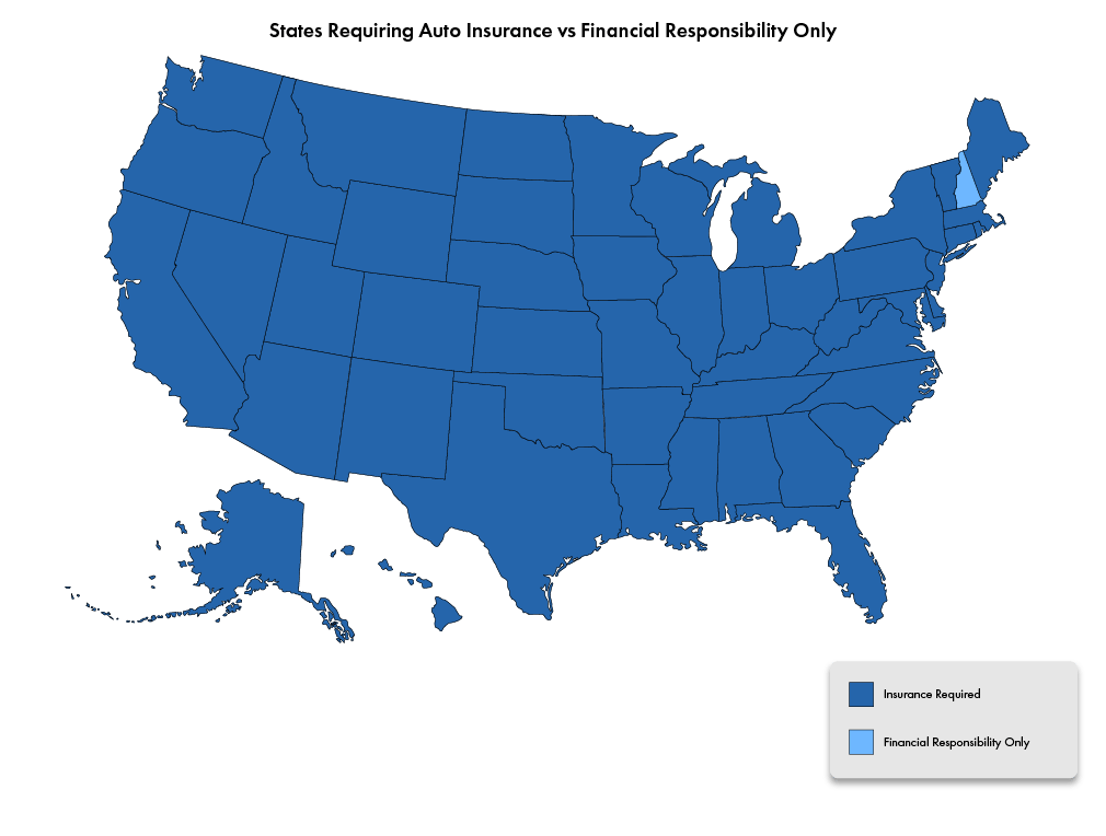 Map of states that require auto insurance coverage