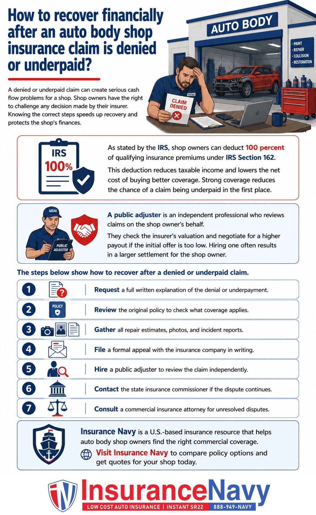 How to recover financially after an auto body shop insurance claim is denied or underpaid?