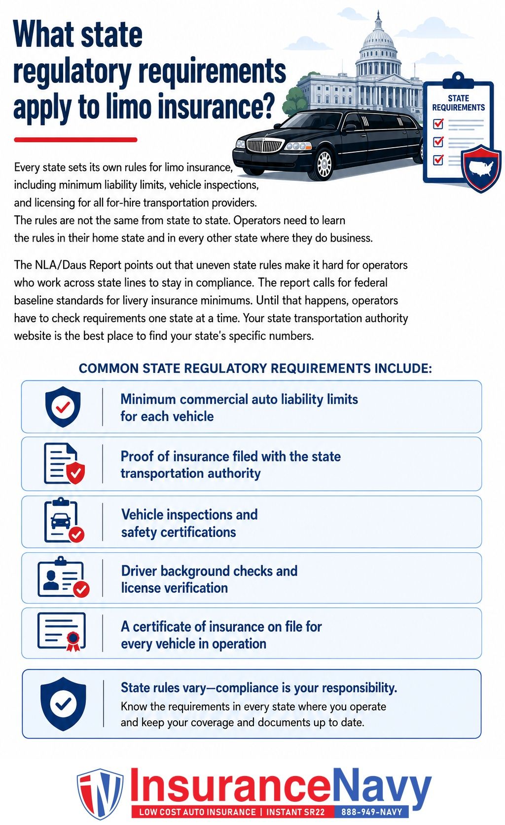 What state regulatory requirements apply to limo insurance?