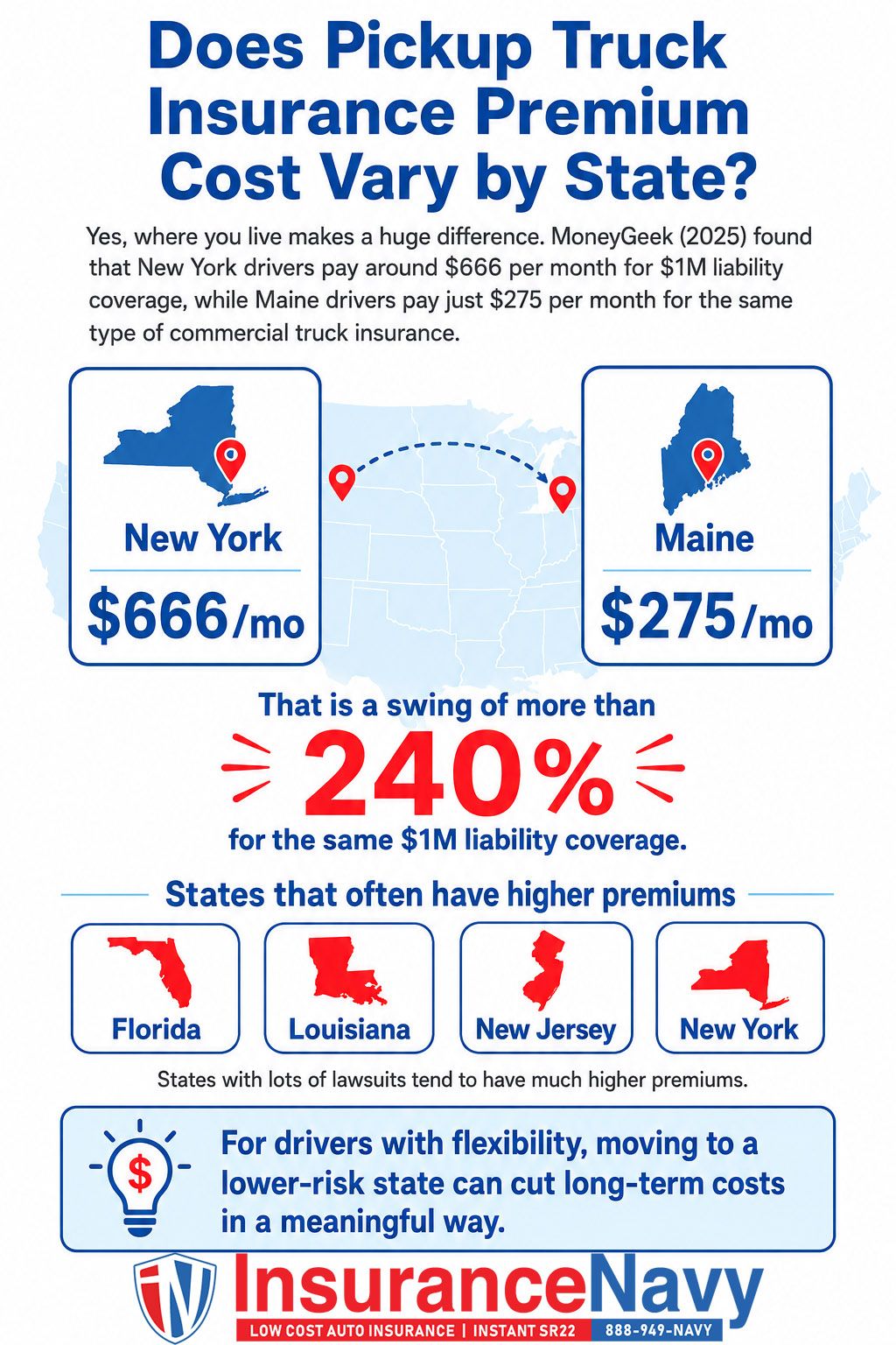 Does Pickup Truck Insurance Premium Cost Vary by State?