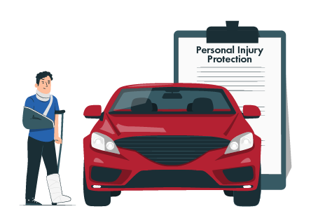 miniatura de un hombre y un automóvil con una póliza de seguro de protección contra lesiones personales
